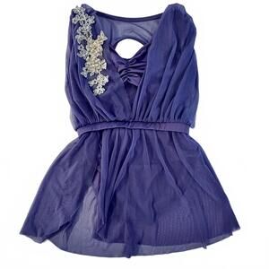 Weissman Girls Draped Beaded Lace Purple Dance Costume M